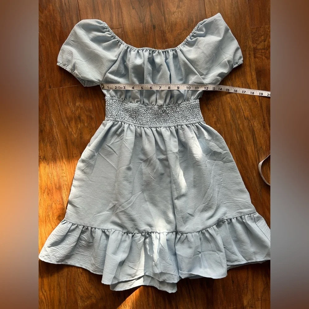 Girl’s Size Medium Off The Shoulder Tiered Blue Dress Perfect For Summer Parties - Picture 3 of 7